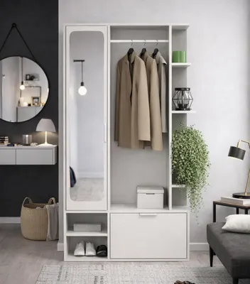 Produktbild von AX LIVING Garderobe Nemrut Weiß mit Spiegel – Flurmöbel mit Stauraum