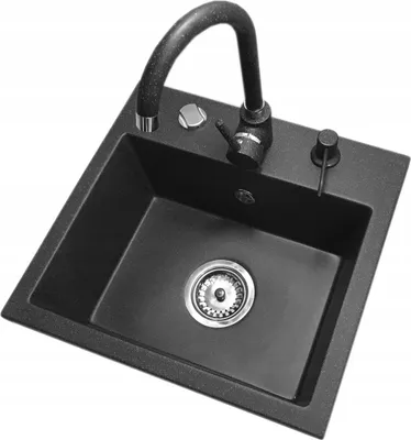 Immagine prodotto di Granitan | Lavello in granito - Nero - 77,5 x 43,5 cm - Lavello da incasso - Rubinetto da cucina