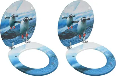 Image de Sièges de toilette avec couvercle 2 pcs MDF Design de pingouins