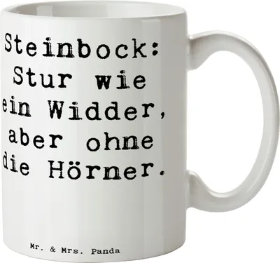 Produktbild von Mr. & Mrs. Panda Becher Spruch Steinbock Entschlossen - Weiß - Geschenk, Horoskop, Humor, Kaffeepott, Pott, Geschenke Astrologie, Tasse, Kaffeetasse, Teetasse, Sturheit