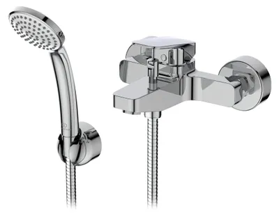 Produktbild von Ceraplan Badearmatur zur Wandmontage mit Handbrause – Einhebel-Badearmatur Aufputz DN 15 Ausladung 115 mm in Chrom