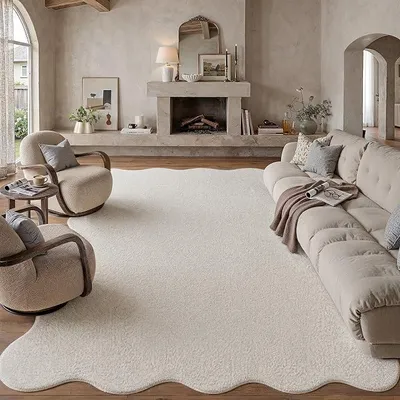 Imagen del producto de Alfombra para sala de estar, 200x300 cm, gris, pelo corto, suave, lavable, antideslizante, alfombra de pelo, alfombra esponjosa con diseño ondulado, ideal para habitaciones infantiles o dormitorios