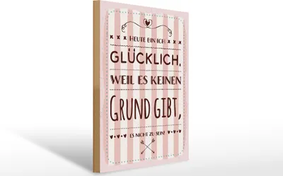 Produktbild von Holzschild Heute bin ich glücklich, 40x30 cm, Holzschilder Spruch Glück Weisheit