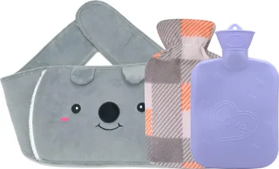 Productafbeelding van Rubberen warmwaterfles met zachte tailleband - warmwaterfles - warme waterzak - pluche handgreep - schattige warmwaterfles - voor nek, schouders, rug, benen - tailleverwarmer