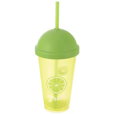 Produktbild von Plastikbecher mit Strohhalmdeckel für Trinkwasser und Getränke 450 ml