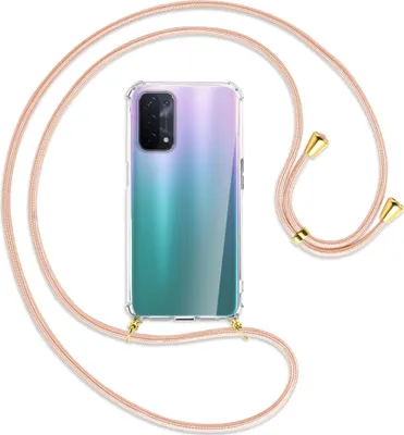 Produktbild von Handykette Backcover-Schutzhülle mit Band (Metall goldfarben) für Oppo A54 5G / A74 5G (CPH2197) - rose peach