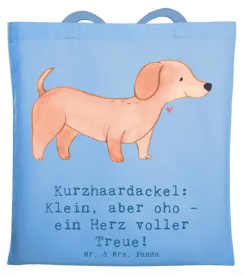 Produktbild von Mr. & Mrs. Panda Tote Bag Kurzhaardackel Herz - Sky Blue - Geschenk, Hunderassen Beschreibung, Shopping Tasche, Stoffbeutel, Einkaufstasche, Hunderasse, Dackel Wesen