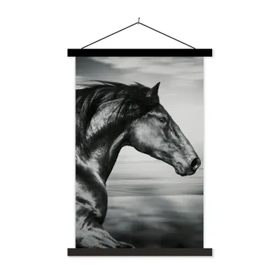 Produktbild von MuchoWow® Textilposter Pferd - Tiere - Schwarz - Weiß 120x180 cm mit schwarzem Rahmen - Fotos