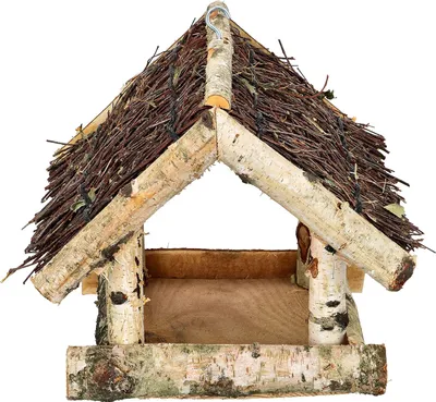 Obrázek produktu pro Dřevěná ptačí krmítka k zavěšení, bříza, hnědá, 25,5 x 25,5 x 23,5 cm, odolná proti povětrnostním vlivům, pro ptáky