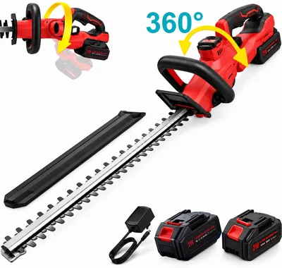 Produktbild von 1000W Akku Heckenschere mit 360° Drehbarer Kopf, 2 × 4000mAh Akkus, 51cm Klinge, 15mm Schnittdurchmesser, Sicherheitsschalter, 3000RPM, Leicht&Leise