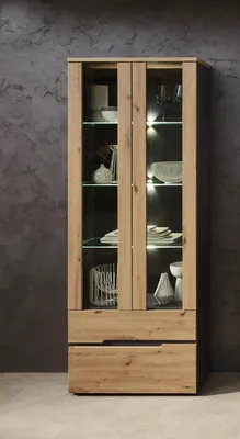Produktbild von Vitrine MEMPHIS S Graphit Artisan Eiche, LED-beleuchtet, Softclose, 3 Regalböden