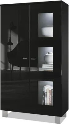 Produktbild von Vladon Vitrine Denjo,  Germany, Standvitrine mit 2 Türen und 3 Glaseinsätzen, Schwarz matt/Schwarz Hochglanz, inkl. LED-Beleuchtung (71 x 129 x 35 cm)
