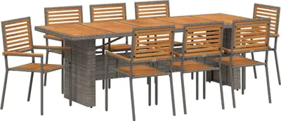 Immagine prodotto di vidaXL Set da pranzo da giardino, 9 pezzi, grigio e marrone, in rattan sintetico