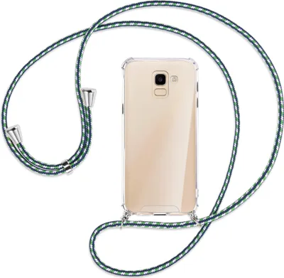 Produktbild von Handykette Backcover-Schutzhülle mit Band (Metall silberfarben) für Samsung Galaxy J6 2018 - grün/blau/weiß