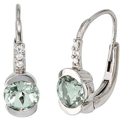 Produktbild von Ohrringe Ohrhänger grüner Amethyst & 6 Brillanten 585 Gold Weißgold Damen