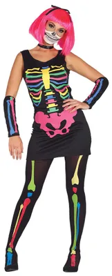 Produktbild von bunters Skelett Kleid mit Stulpen Kostüm für Damen Gr. M/L, Größe:M