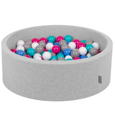 Obrázek produktu pro KiddyMoon 90x30cm/200 míčků ∅ 7cm Kulatý Suchý Bazén s míčky Certifikováno vyrobeno v EU, Světle Šedá: Bílá/Šedá/Modrá/Růžová/Světle Tyrkysová