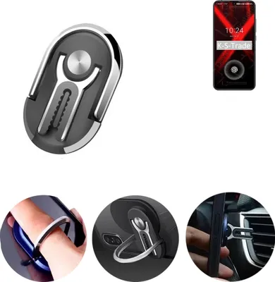 Produktbild von K-S-Trade 3in1 Smartphone-Ring Handy-Ring kompatibel mit UMIDIGI X Fingerhalterung  Handyring Tischständer Lüftungsgitter-Halterung Tisch Ständer