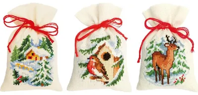 Produktbild von Vervaco Kräutersäckchen – Kreuzstich-Set „Weihnachten“, 3er-Set, 8 x 12 cm