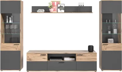 Wohnwand MASON W02 4-teilig - Nox Eiche und Basalt grau