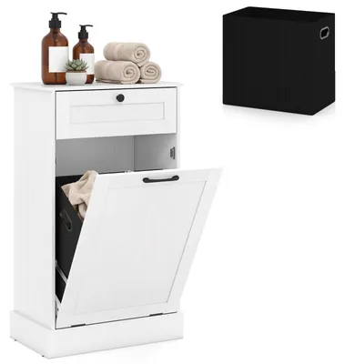Produktbild von COSTWAY Wäscheschrank mit 39L Wäschekorb, Badezimmerschrank mit Schublade, 2 Kippschutzvorrichtungen & Fußpolster, Wäschesammler, 52 x 33 x 90 cm