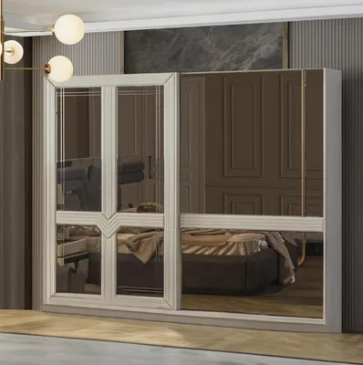 Produktbild von Kleiderschrank Holzschrank Schlafzimmerschrank Schrank Spiegel Weiß