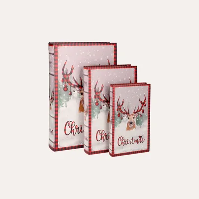 Immagine prodotto di KEYHOMESTORE | Tris di Scatole Libro con Renne