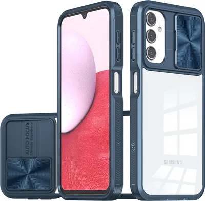 Immagine prodotto di Custodia per Samsung Galaxy A14 5G/4G Custodia ibrida in TPU trasparente con fotocamera scorrevole blu