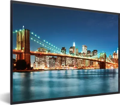 Produktbild von MuchoWow® Gerahmtes Poster New York - Brücke - Architektur - Brooklyn - Licht 80x60 cm - Poster mit Schwarzem Bilderrahmen Wandposter Rahmen Foto Bilder - Schwarzem - Mit Gestell