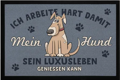 Produktbild von Fußmatte mit Spruch Ich arbeite hart, damit mein Hund sein Luxusleben geniessen kann rutschfest & waschbar Moonworks® Hund schwarz 60x40cm