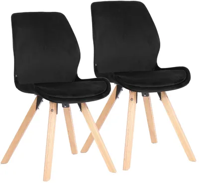 Productafbeelding van CLP Esszimmerstoel, set van 2, bekleed met Luna stof, moderne gestoffeerde stoel met rugleuning, stabiel tot 136 kg, keukelstoel voor eetkamer en woonkamer, kleur: zwart, materiaal: fluweel