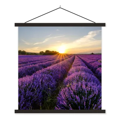 Produktbild von MuchoWow® Textilposter Lavendel - Blumen - Sonnenuntergang - Lila 60x60 cm mit schwarzem Rahmen - Posteraufhänger