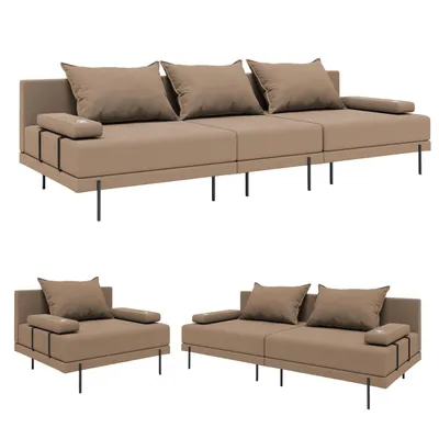 Produktbild von Gartenmöbel set Bahama Beige 6 Personen Gartenlounge 3-teilig. Terassenmöbel mit Eisenrahmen Wasserabweisend Stoff 3-sitzer + 2-sitzer sofa, Sessel