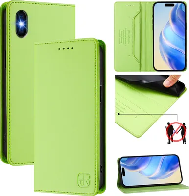 Immagine prodotto di Custodia in pelle per iPhone X / iPhone XS, flip case con slot per carte, portafoglio e supporto Verde