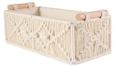 Makramee-Aufbewahrungskorb, Boho-Dekokorb, 30x14x10 cm, beige