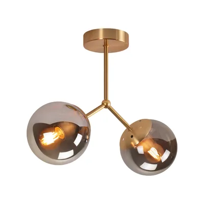 Produktbild von ZMH deckenlampe Glas Deckenleuchte Flur Vintage E27 Decke in Gold Kugelglas Deckenbeleuchtung 2 flammig Industrial Flurlampe Metall Ohne Leuchtmittel