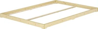 A wooden bed frame on a white background.