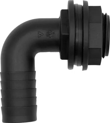 Produktbild von VARIOSAN Tankdurchführung 16676, 1" Außengewinde x 25 mm Winkel-Schlauchtülle 90°, PP, schwarz, inkl. Dichtung
