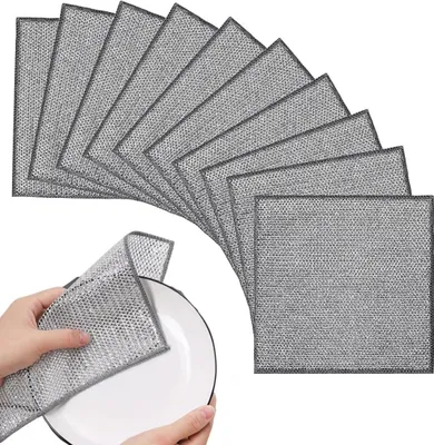 Produktbild von 10 Stück reinigungstücher, spüllappen, Mehrzweck-Draht-Geschirrspüllappen für nasses und trockenes, Doppellagiges, wiederverwendbares Reinigungstuch