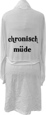Produktbild von Bademantel Print Morgenmantel Saunamantel Sauna CHRONISCH MÜDE weiß Gr L
