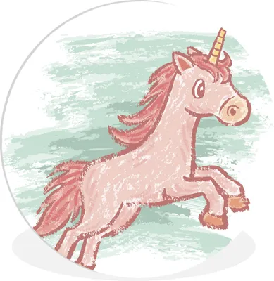 Produktbild von MuchoWow® Rundes Wandbild - Runde Bilder Einhornzeichnung für Kinder Ø 90 cm Kreis Wanddekoration Kunststoff - Wandkreis - Wandschmuck - Wand-Kreis - Wohnzimmer - Bild - Runde - Wanddeko - Dibond - Kunstdrucke