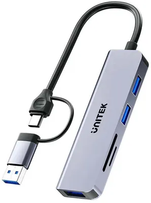 Zdjęcie produktu dla UNITEK H1320AGY01, USB 3.2 Gen 2 (3.1 Gen 2) Type-A, USB 3.2 Gen 1 (3.1 Gen 1) Type-A, 5000 Mbit/s, Szary, Aluminium, 0,15 m