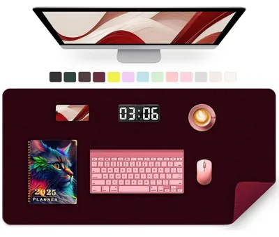 Immagine prodotto di Tappetino per scrivania, 90 x 43 cm, in ecopelle, colore borgogna, resistente all'acqua, antiscivolo