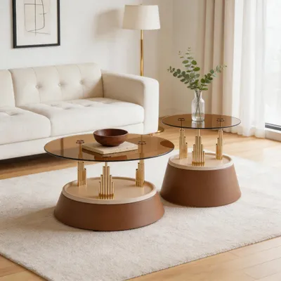 Produktbild von 2-teiliges Couchtisch-Set mit Glasplatte, modernes Nesting-Design, Gehärtetes Glas, Metallgestell, platzsparend