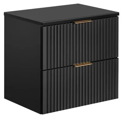 Produktbild von Möbelunterschrank NOXERA 60 cm – Mattschwarz – 2 Schubladen + Platte für Waschbecken