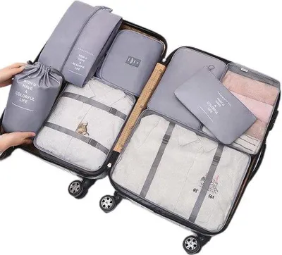 Produktbild von Unyqoos® Packwürfel-Set – 8-teiliges Reise-Organizer-Set für Koffer, Kleidung, Schuhe und Kulturbeutel, Grau, Größe L