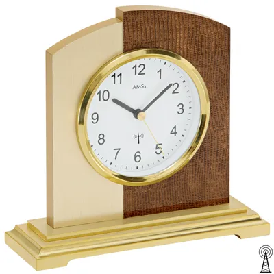Produktbild von AMS 5145 Tischuhr Funk Funktischuhr analog modern golden mit Kunstleder