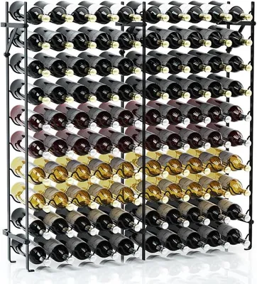 Produktbild von Weinregal Metall, Flaschenregal für 100 Flaschen, 10 Etagen Weinständer freistehend, 150 kg Belastbar, Weinflaschenregal für Bar, Keller, 98 x 25 x 100cm, Schwarz