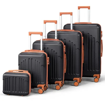 Produktbild von FCH Kofferset, 5tlg. Hartschalen Reisekoffer & Trolley Set S-M-L-XL + Handtasche, 360° Rollen, Schwarz