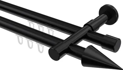 Produktbild von Interdeco Innenlaufstange / Gardinenstange mit Innenlauf Schwarz, Typ Prestige Savio (Kegel), 20 mm Ø 2-läufig, 440 cm